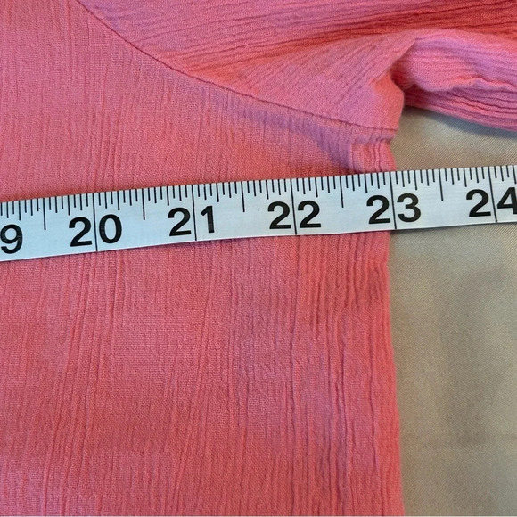 Appleseed’s Pink 3/4 Sleeve Crochet Lace V Neck Tunic Top Crinkle Women’s Lg - Picture 7 of 8
